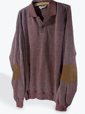 Orvis Heathered Mauve Polo Sweater with Elbow Patches Men's XL